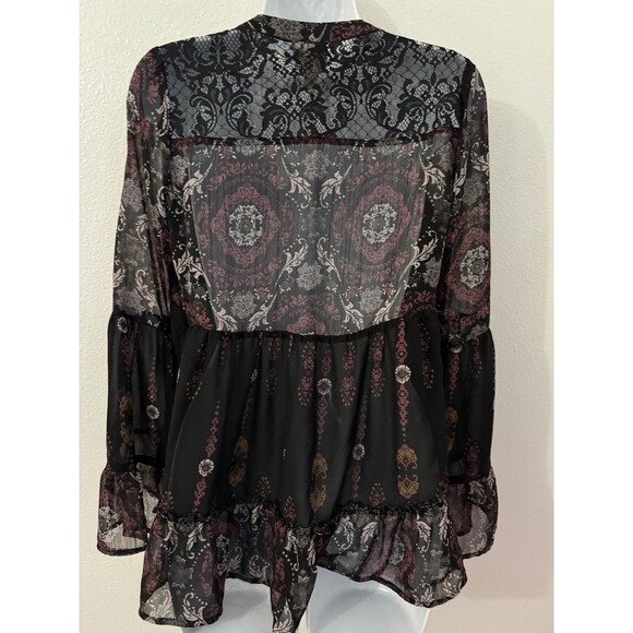 Knox Rose Women Blouse Black Peasant Velvet Trim Floral Goth Whimsygoth Small - Picture 3 of 6